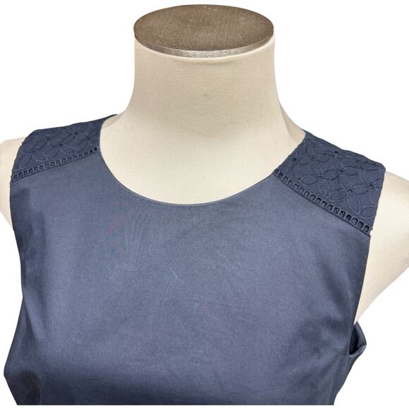 Ann Taylor Sleeveless Embroidered Eyelet Sheath Dress Dark Blue 10 - Picture 3 of 8